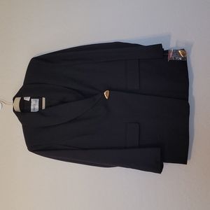 Moda Spiegel Black Long  Blazer With Abstract Gold Button Fully Lined Size 8